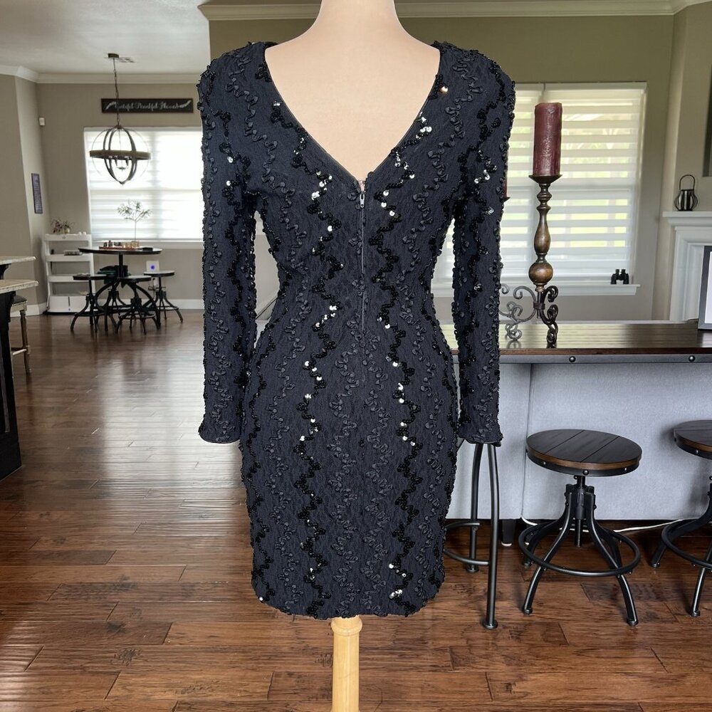 Vtg Dave & Johnny by Joseph Lara Black Cocktail Dress 13 14 fit 6 8 Sequins - Picture 5 of 13